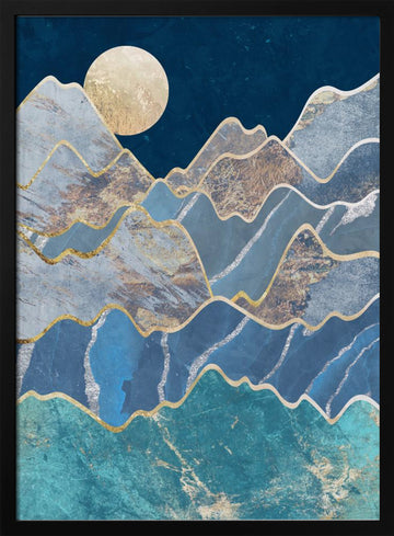 Golden Moon Mountains | Poster - Black Metal Frame Interior
