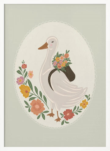 Whimsical Floral Goose | Poster - White Frame Interior