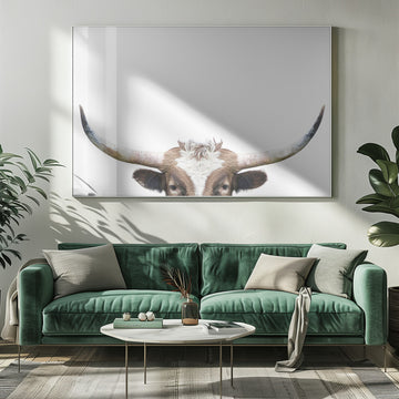 Peeking Longhorn Cow | Poster - Room Interior 1