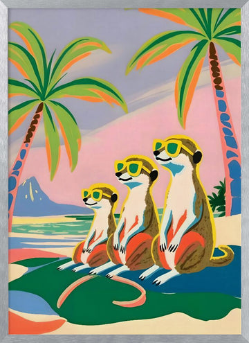 Meerkats Beach Vacation | Poster - Silver Frame Interior