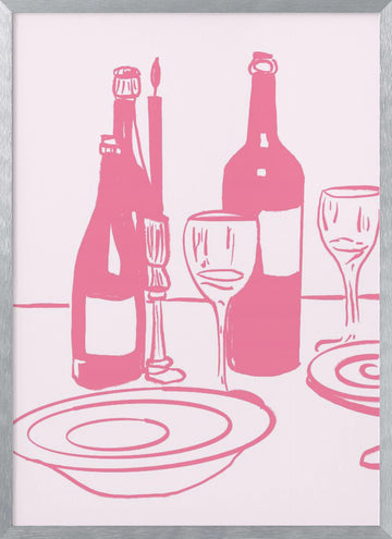Dinnerandwine(pink) | Poster - Silver Frame Interior