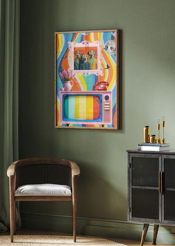 Colorful Retro Dog Scene | Poster - Room Interior 2