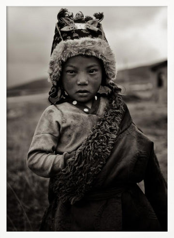 Watchful Child in Fur | Poster - White Frame Interior