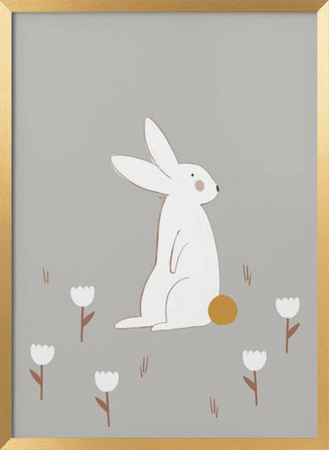 White Bunny Among Flowers | Poster - Gold Frame Interior