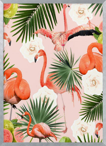 Flamingos Tropical Guava Bliss | Poster - Silver Frame Interior