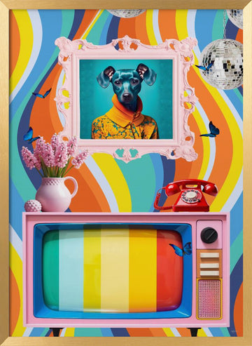 Groovy Dog Pink TV | Poster - Gold Frame Interior