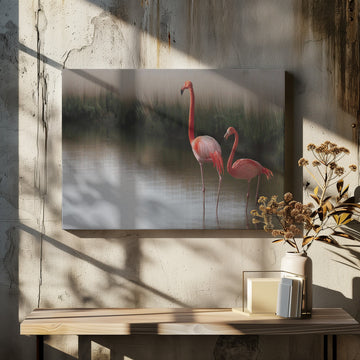 Flamingos In Calm Water | Canvas - Room Interior 2