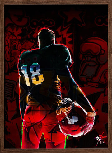 Gridiron Player 18 | Poster - Walnut Frame Interior