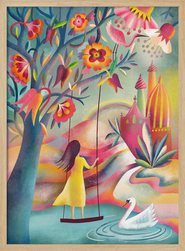 Enchanted Garden Swing | Poster - Wood Frame Interior