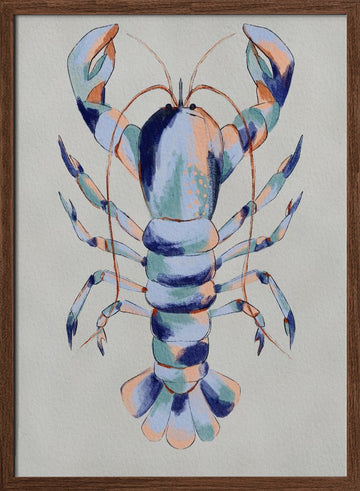 Colorful Blue Lobster | Poster - Walnut Frame Interior