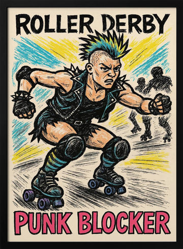 Roller Derby Punk Blocker | Poster - Black Metal Frame Interior