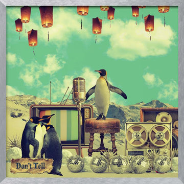 Retro Penguin Party | Poster - Silver Frame Interior
