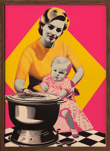 Retro Kitchen Motherhood | Poster - Walnut Frame Interior