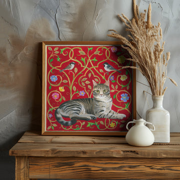 Floral Feline Harmony | Poster - Room Interior 1