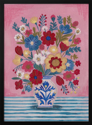 Vase Abundant Floral Still Life | Poster - Black Metal Frame Interior