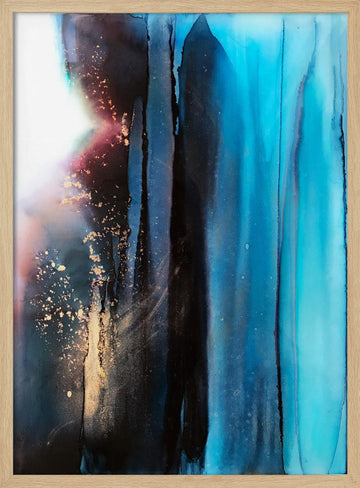 Deep Blue Gold Flow | Poster - Wood Frame Interior