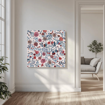Doves and Folk Flowers | Canvas - Room Interior 1