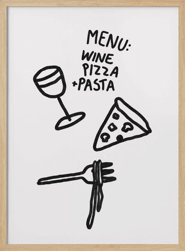 Wine Pizza Pasta | Poster - Wood Frame Interior