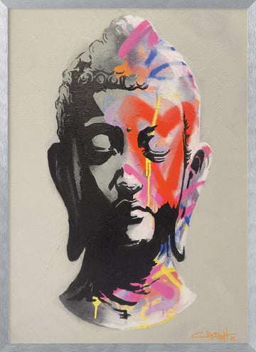 Graffiti Buddha Head | Poster - Silver Frame Interior