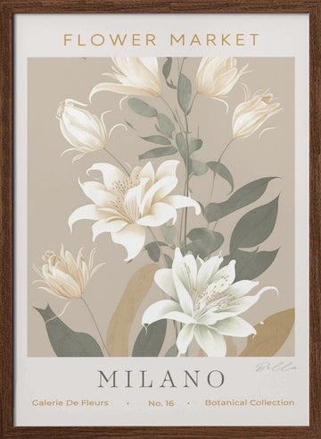 Elegant Cream Lilies | Poster - Walnut Frame Interior