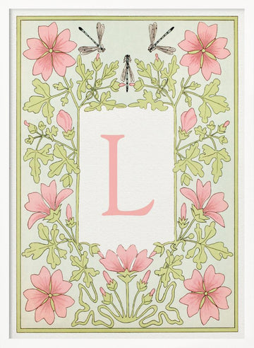 Pink Floral Letter L | Poster - White Frame Interior