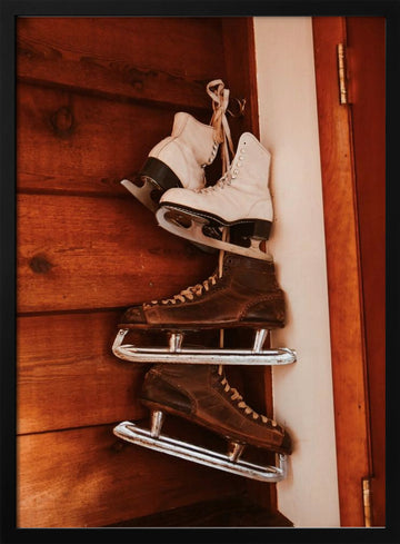 Rustic Ice Skates Display | Poster - Black Metal Frame Interior