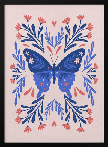 Symmetrical Floral Butterfly | Poster - Black Metal Frame Interior