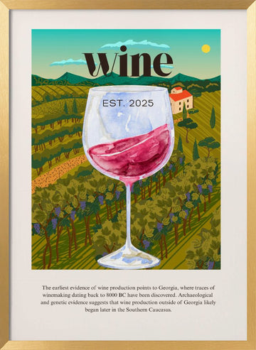 Vineyard Wine Glass | Poster - Gold Frame Interior