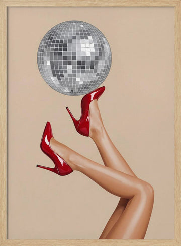 Red Heels Disco Ball | Poster - Wood Frame Interior