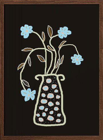 Blue Flowers In Decorative Vase | Poster - Walnut Frame Interior
