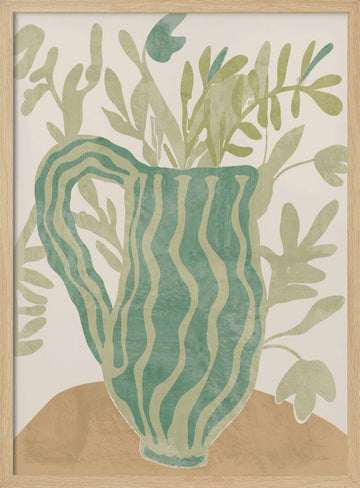 Green Striped Botanical | Poster - Wood Frame Interior