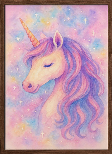 Dreamy Pastel Unicorn | Poster - Walnut Frame Interior