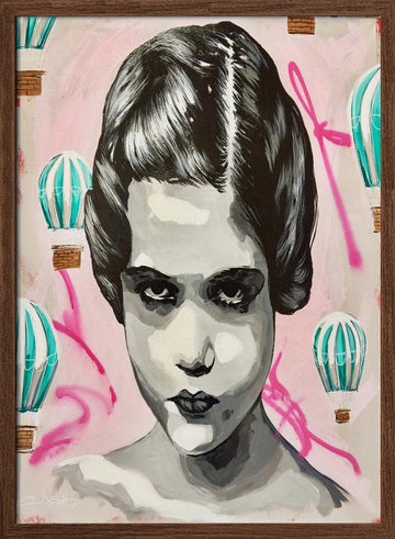 Urban Girl Pink Balloons | Poster - Walnut Frame Interior