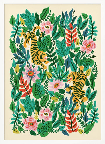 Playful Jungle Tigers | Poster - White Frame Interior
