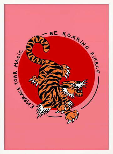 Roaring Fierce Tiger | Poster - White Frame Interior