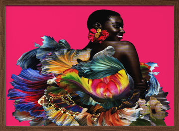 Vibrant Floral Woman | Poster - Walnut Frame Interior