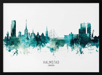Halmstad Sweden Skyline | Poster - Black Metal Frame Interior