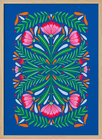 Colorful Floral Symmetry | Poster - Wood Frame Interior