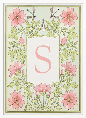 Pink Floral Monogram S | Poster - White Frame Interior