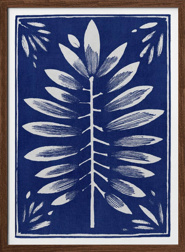 Stylized Blue Foliage | Poster - Walnut Frame Interior