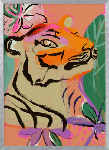 Vibrant Tiger Bloom | Poster - Silver Frame Interior