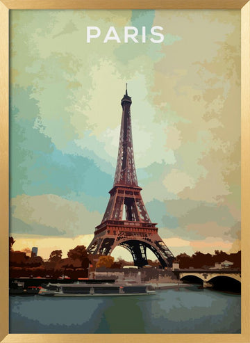 Eiffel Tower Paris Sunset | Poster - Gold Frame Interior