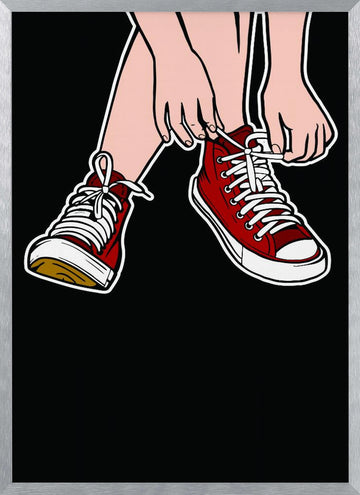 Tying Red Sneakers | Poster - Silver Frame Interior