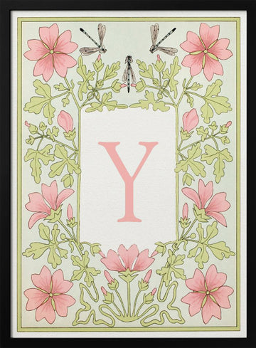 Elegant Floral Y Initial | Poster - Black Metal Frame Interior