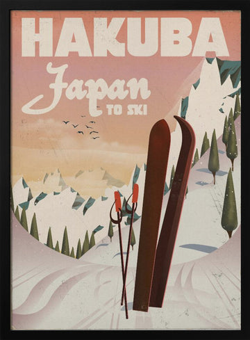 Retro Hakuba Skiing | Poster - Black Metal Frame Interior