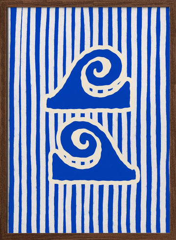 Blue Ocean Waves | Poster - Walnut Frame Interior