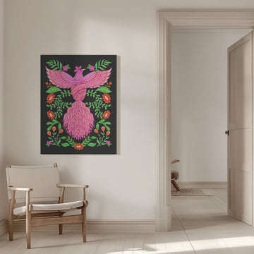 Vibrant Floral Phoenix | Canvas - Room Interior 1