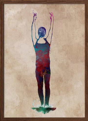 Abstract Swimmer Splash | Poster - Walnut Frame Interior