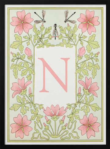 Art Nouveau Floral N | Poster - Black Metal Frame Interior
