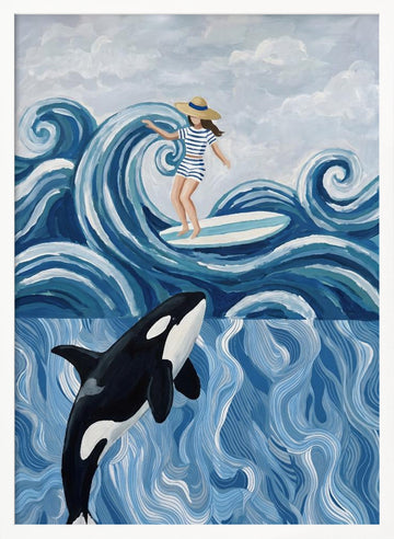 Surfer Girl and Orca | Poster - White Frame Interior